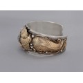  Set de bijuterii navajo din argint cu accente aurite vermeil | brățară și inel statement | artizan Allen Chee cca.1970