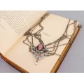 Elegant colier sautoir cu medalion elaborat în stil neo-baroque | argint & rodocrozit natural | atelier Bartel und Sohn | Germania cca. 1965