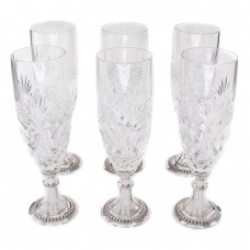 Set de 6 flute pentru servirea șampaniei din argint & cristal | atelier Rino Greggio | cca. 1950 Set de 6 flute pentru servirea șampaniei din argint & cristal | atelier Rino Greggio | cca. 1950