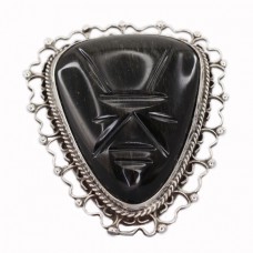 Broșă - pandant statement Aztec Revival din argint & obsidian Gold Sheen | Mexic cca.1950 Broșă - pandant statement Aztec Revival din argint & obsidian Gold Sheen | Mexic cca.1950