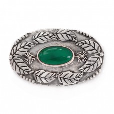 Broșă vintage Art & Craft manufacturată în argint decorat cu onix verde natural | cca. 1930 -1950  Broșă vintage Art & Craft manufacturată în argint decorat cu onix verde natural | cca. 1930 -1950