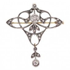 Broșă Art Nouveau din aur 18 K decorată cu diamante naturale 0.31 CT montate în argint | Franța cca. 1900 - 1910 Broșă Art Nouveau din aur 18 K decorată cu diamante naturale 0.31 CT montate în argint | Franța cca. 1900 - 1910