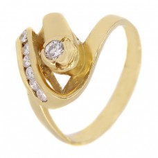 Inel retromodernist din aur galben 18k decorat cu diamante naturale 0.22 ctw  Inel retromodernist din aur galben 18k decorat cu diamante naturale 0.22 ctw