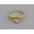 Inel solitaire din aur galben 18 k decorat cu un diamant natural 0.22 CT | cca.1970