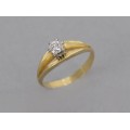 Inel solitaire din aur galben 18 k decorat cu un diamant natural 0.22 CT | cca.1970