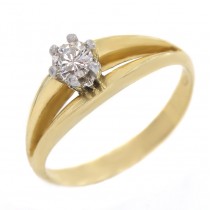 Inel solitaire din aur galben 18 k decorat cu un diamant natural 0.22 CT | cca.1970