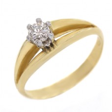 Inel solitaire din aur galben 18 k decorat cu un diamant natural 0.22 CT | cca.1970 Inel solitaire din aur galben 18 k decorat cu un diamant natural 0.22 CT | cca.1970