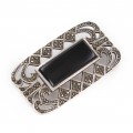 Broșă vintage Art Deco din argint decorată cu onix negru & incrustații cu marcasite | cca. 1940 - 1950