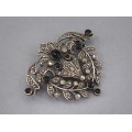 Broșă - pandant vintage Art Deco din argint decorat cu onix negru și marcasite | cca. 1940 - 1950