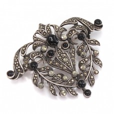 Broșă - pandant vintage Art Deco din argint decorat cu onix negru și marcasite | cca. 1940 - 1950 Broșă - pandant vintage Art Deco din argint decorat cu onix negru și marcasite | cca. 1940 - 1950
