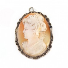 Broșă - pandant Art Deco din argint decorat cu o camee naturală | Italia cca.1920 - 1930 Broșă - pandant Art Deco din argint decorat cu o camee naturală | Italia cca.1920 - 1930