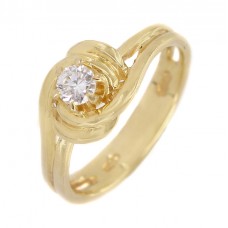 Inel solitaire din aur galben 18 k decorat cu un diamant natural 0.21 CT | Italia cca.1970 Inel solitaire din aur galben 18 k decorat cu un diamant natural 0.21 CT | Italia cca.1970