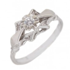 Inel Art Deco din aur alb 18 K decorat cu diamant solitar 0.10 CT | cca. 1940 Inel Art Deco din aur alb 18 K decorat cu diamant solitar 0.10 CT | cca. 1940