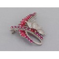 Broșă-pandant din argint decorată cu topaze roz, rodolit și cristale de zirconium | Franța cca.1990