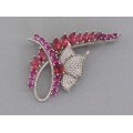 Broșă-pandant din argint decorată cu topaze roz, rodolit și cristale de zirconium | Franța cca.1990