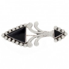 Broșă vintage Art Deco din argint & onix negru natural | Norvegia Broșă vintage Art Deco din argint & onix negru natural | Norvegia