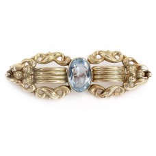 Broșă edwardiană decorată cu topaz albastru acvamarin | metal laminat cu aur | cca. 1920 Broșă edwardiană decorată cu topaz albastru acvamarin | metal laminat cu aur | cca. 1920