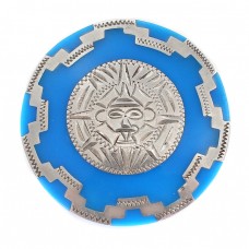 Broșă - pandant statement Aztec Revival manufacturată în argint & email | Mexic cca. 1960 - 1970 Broșă - pandant statement Aztec Revival manufacturată în argint & email | Mexic cca. 1960 - 1970
