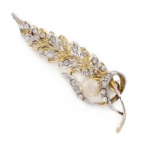 Broșă vintage din argint rodinat și aurit & decorat cu perlă și incrustații de cristale Swarowski  | Italia cca.1980