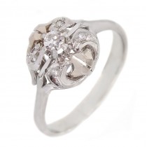 Rafinat inel vintage stil Art Deco din aur alb 18 k decorat cu diamante naturale 0.13 CT | cca. 1950