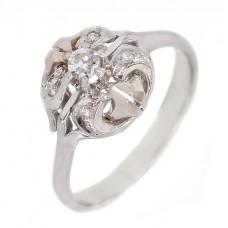 Rafinat inel vintage stil Art Deco din aur alb 18 k decorat cu diamante naturale 0.13 CT | cca. 1950 Rafinat inel vintage stil Art Deco din aur alb 18 k decorat cu diamante naturale 0.13 CT | cca. 1950