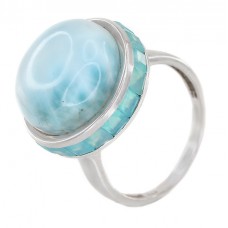 Inel cocktail modernist din argint decorat cu larimar și turmalină Paraiba | semnat MDI | Statele Unite Inel cocktail modernist din argint decorat cu larimar și turmalină Paraiba | semnat MDI | Statele Unite