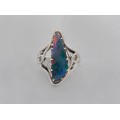 Inel statement din argint decorat cu un spectaculos opal natural australian | Art Studio Jewelry | Statele Unite 