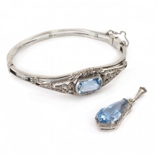 Demi-parure Art Deco din argint și topaz albastru natural | brățară și pandant | Germania cca.1930 Demi-parure Art Deco din argint și topaz albastru natural | brățară și pandant | Germania cca.1930