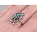 Inel statement mid-century Space Age din aur alb 18k cu diamante naturale 0.82 ct și opal natural australian | cca.1960