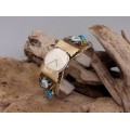 Impresionantă brățară amerindiană cu ceas | manufactură în argint aurit & emailat | turcoaze naturale | artizan E King | cca.1970