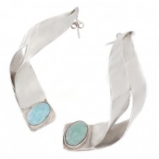 Spectaculoși cercei statement cu design futurist | argint & larimar natural | atelier Harrison's | Republica Dominicană cca.1990-2000 Spectaculoși cercei statement cu design futurist | argint & larimar natural | atelier Harrison's | Republica Dominicană cca.1990-2000