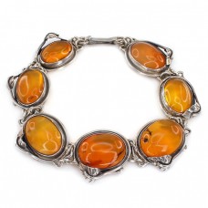 Brățară vintage de inspirație Art Nouveau din argint și chihlimbar baltic natural | Polonia cca. 1970 Brățară vintage de inspirație Art Nouveau din argint și chihlimbar baltic natural | Polonia cca. 1970
