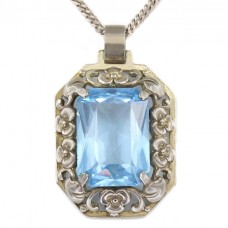 Colier cu pandant Arts & Crafts din argint și spinel albastru acvamarin | Germania cca. 1930 Colier cu pandant Arts & Crafts din argint și spinel albastru acvamarin | Germania cca. 1930