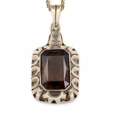 Colier cu pandant Art Deco din argint aurit și cuarț fumuriu natural | Germania cca. 1930 Colier cu pandant Art Deco din argint aurit și cuarț fumuriu natural | Germania cca. 1930