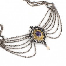 Colier sautoir multi-strand cu pandat pectoral neo-rococo din argint și ametist natural | atelier Bartel & Sohn  | cca. 1960 Colier sautoir multi-strand cu pandat pectoral neo-rococo din argint și ametist natural | atelier Bartel & Sohn  | cca. 1960