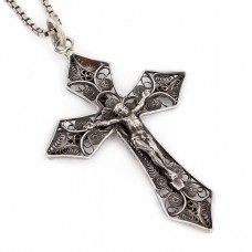 Colier cu vechi pandant religios din argint filigranat | Corpus Christi |  Italia cca. 1920 Colier cu vechi pandant religios din argint filigranat | Corpus Christi |  Italia cca. 1920