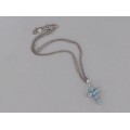 Colier cu pandant religios argint decorat cu acvamarine și diamante naturale | atelier Ultima Edizione | Italia cca.1990 