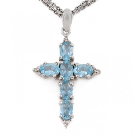 Colier cu pandant religios argint decorat cu acvamarine și diamante naturale | atelier Ultima Edizione | Italia cca.1990 