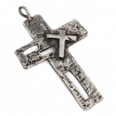 Pandant statement religios manufacturat în argint texturat | bijuterie de autor, semnată Lang  Pandant statement religios manufacturat în argint texturat | bijuterie de autor, semnată Lang