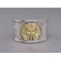 Brățară cuff  Egyptian Revival manufacturată în argint cu accente aurite | atelier florentin | cca. 1980 - 1990