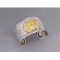 Brățară cuff  Egyptian Revival manufacturată în argint cu accente aurite | atelier florentin | cca. 1980 - 1990