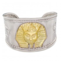 Brățară cuff  Egyptian Revival manufacturată în argint cu accente aurite | atelier florentin | cca. 1980 - 1990