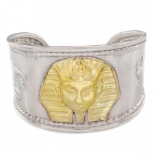 Brățară cuff  Egyptian Revival manufacturată în argint cu accente aurite | atelier florentin | cca. 1980 - 1990 Brățară cuff  Egyptian Revival manufacturată în argint cu accente aurite | atelier florentin | cca. 1980 - 1990