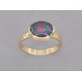 Inel din aur 14 k decorat cu un spectaculos Opal Natural Blue Harlequin | manufactură de atelier ArtAntik Gallery 