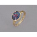 Inel din aur 14 k decorat cu un spectaculos Opal Natural Blue Harlequin | manufactură de atelier ArtAntik Gallery 