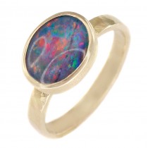 Inel din aur 14 k decorat cu un spectaculos Opal Natural Blue Harlequin | manufactură de atelier ArtAntik Gallery 