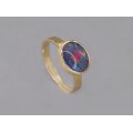 Inel din aur 14 k decorat cu un spectaculos Opal Natural Blue Harlequin | manufactură de atelier ArtAntik Gallery 