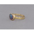 Inel din aur 14 k decorat cu un spectaculos Opal Natural Blue Harlequin | manufactură de atelier ArtAntik Gallery 