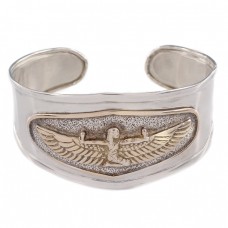Brățară modernistă Egyptian Revival din argint cu accente aurite | Isis | atelier Flli Menegatti | cca. 1990 Brățară modernistă Egyptian Revival din argint cu accente aurite | Isis | atelier Flli Menegatti | cca. 1990