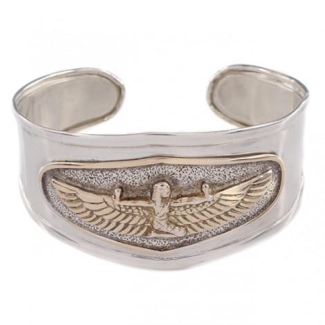 Brățară modernistă Egyptian Revival din argint cu accente aurite | Isis | atelier Flli Menegatti | cca. 1990